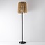 Solar floor lamp Elyra with rattan-look shade - black with light brown