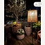 Solar floor lamp Elyra with rattan-look shade - black with light brown