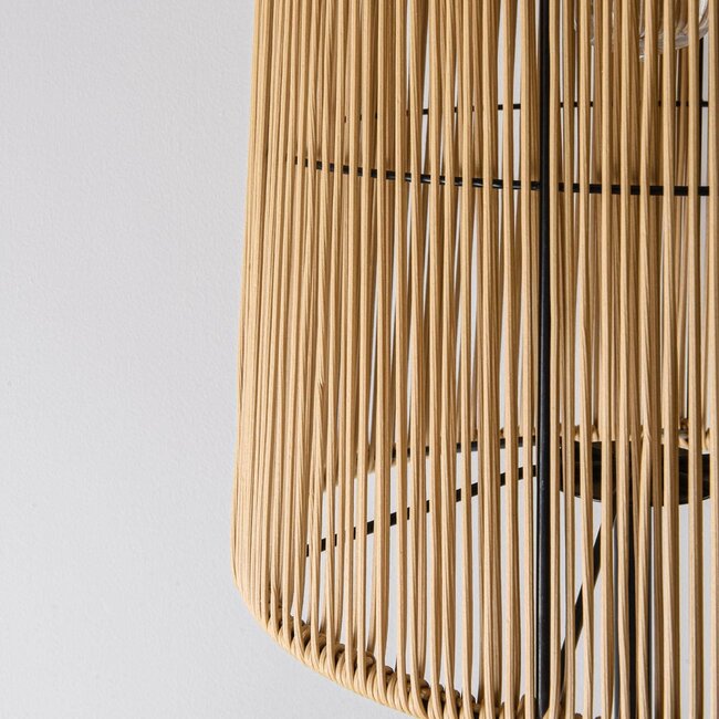 Solar floor lamp Elyra with rattan-look shade - black with light brown