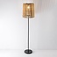 Solar floor lamp Elyra with rattan-look shade - black with light brown