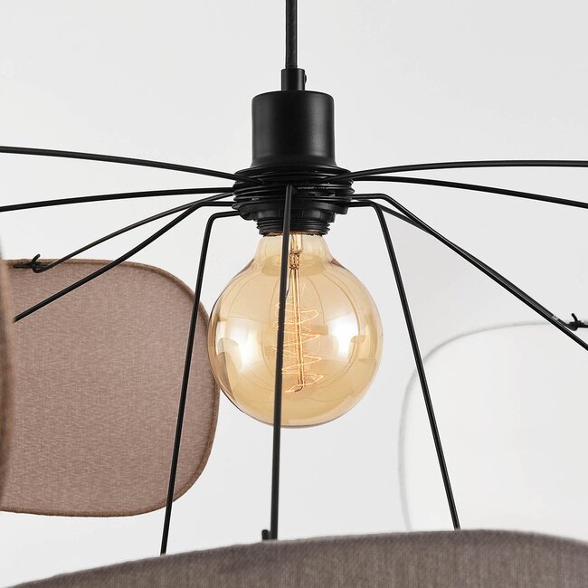 Pendant lamp Zandor in taupe, light grey and white fabric