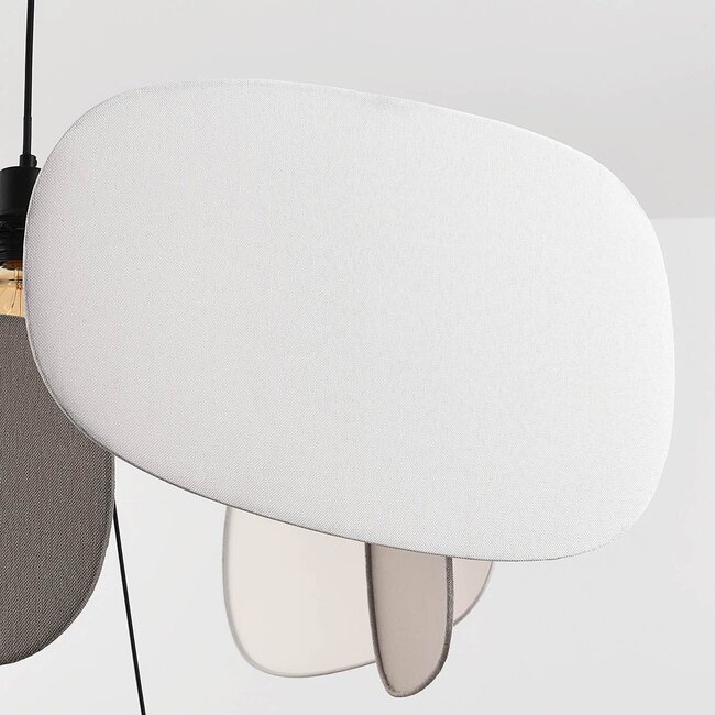 Pendant lamp Zandor in taupe, light grey and white fabric