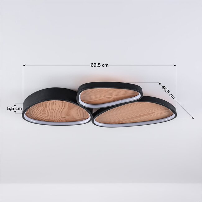 Ceiling lamp Elpisie with integrated LED, 3-step dimmable in black with wood look