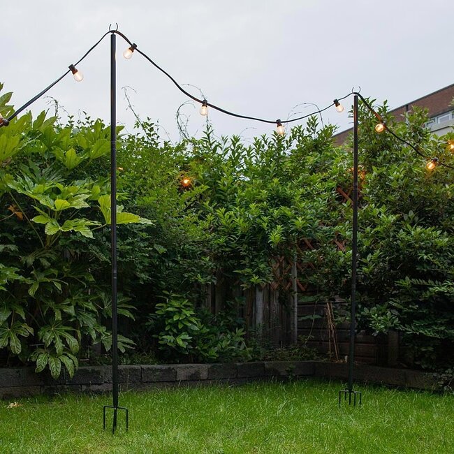 Metal posts for festoon lighting cables and string lights - set of 2