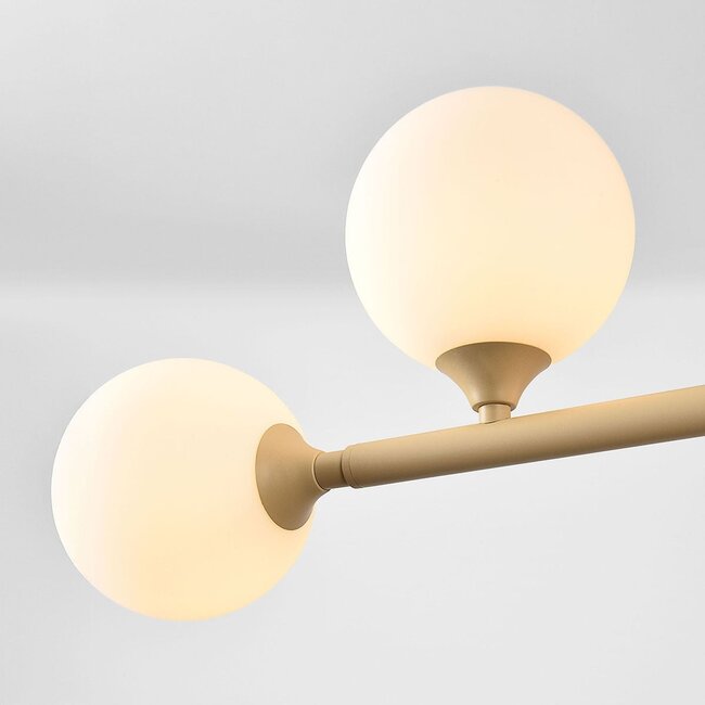 Aster designer pendant light - beige with opal white glass, 6-light