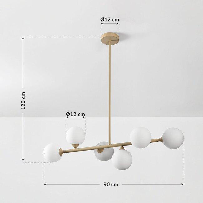Aster designer pendant light - beige with opal white glass, 6-light