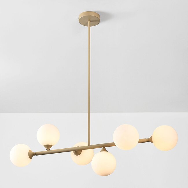 Aster designer pendant light - beige with opal white glass, 6-light