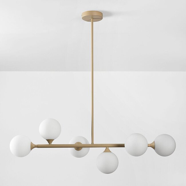 Aster designer pendant light - beige with opal white glass, 6-light