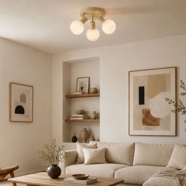3-light ceiling lamp Orlando - beige with opal white glass