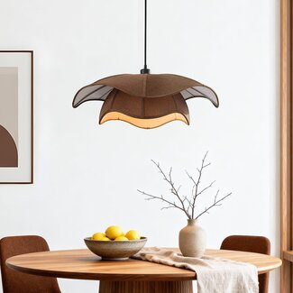 Pendant light Vea with organic linen shade in warm brown