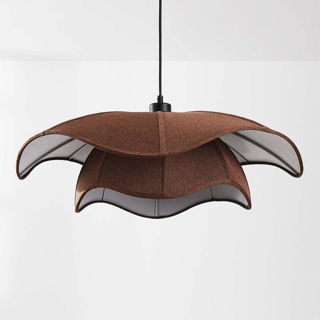 Pendant light Vea with organic linen shade in warm brown