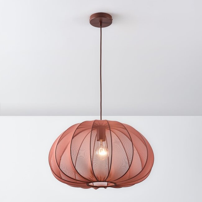 Pendant lamp Ecruva with round terracotta pink fabric shade