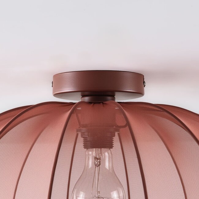 Ceiling lamp Ecruva with terracotta pink fabric shade