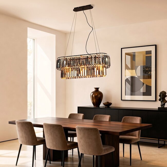 3-light luxury pendant light Kristo with smoked crystal glass
