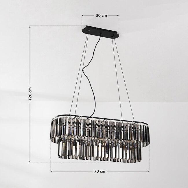 3-light luxury pendant lamp Kristo with smoked crystal glass