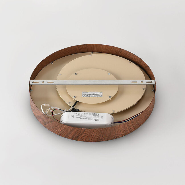 3-step dimmable Cercul ceiling light with integrated LED and beige stone effect - walnut effect