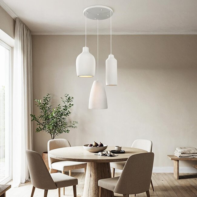 3-light modern Wabi-Sabi pendant lamp with stone effect White - Kage