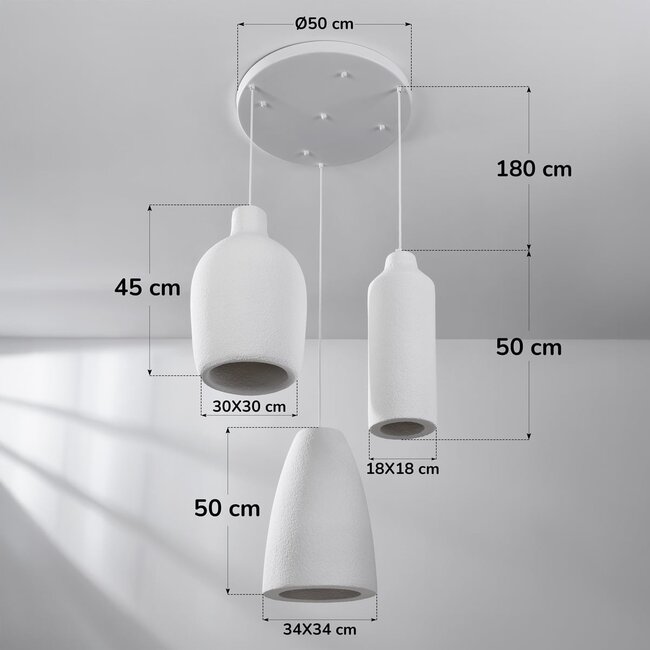3-light modern Wabi-Sabi pendant lamp with stone effect White - Kage