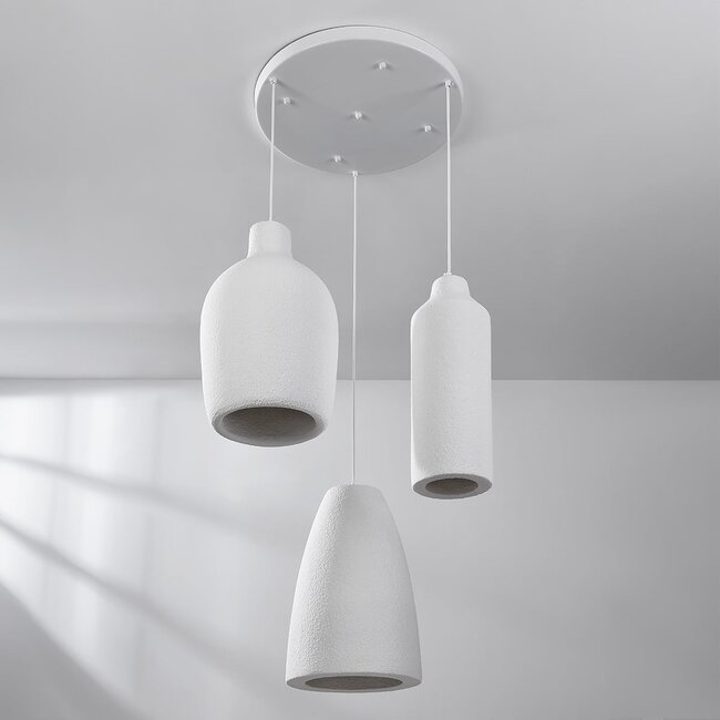3-light modern Wabi-Sabi pendant lamp with stone effect White - Kage