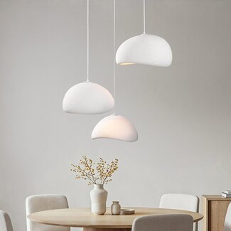 3-light Wabi-Sabi pendant lamp Ishi with White Stone effect - 3 x 40 cm