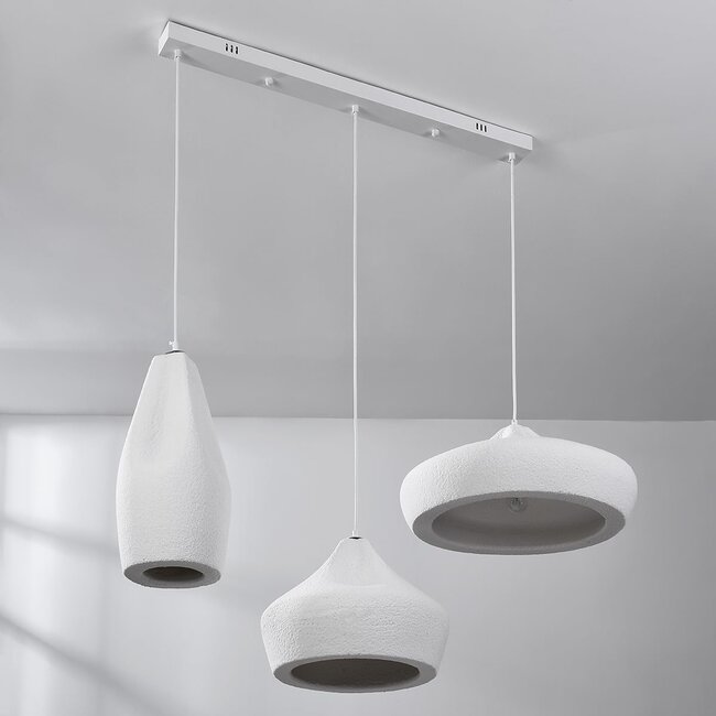 Modern white pendant lamp in Wabi-Sabi style, 3-light - Kaze