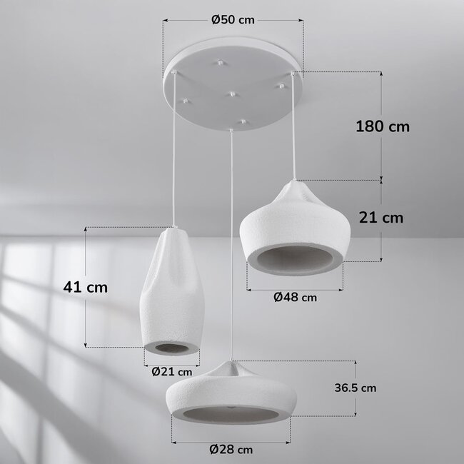 3-light pendant lamp in White, Wabi-Sabi style - Mizu