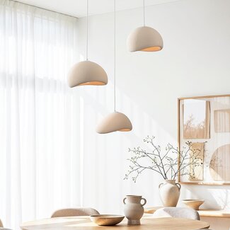 3-light Wabi-Sabi pendant lamp Ishi with sand beige stone effect - 3 x 30 cm
