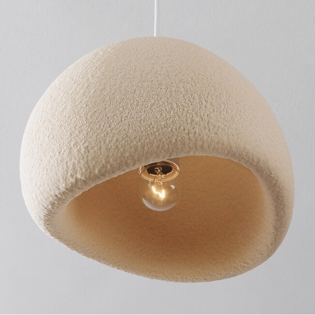 3-light Wabi-Sabi pendant lamp Ishi with sand beige stone effect - 3 x 30 cm