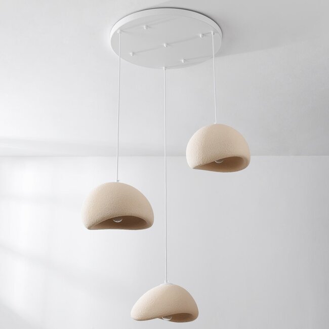 3-light Wabi-Sabi pendant lamp Ishi with sand beige stone effect - 3 x 30 cm