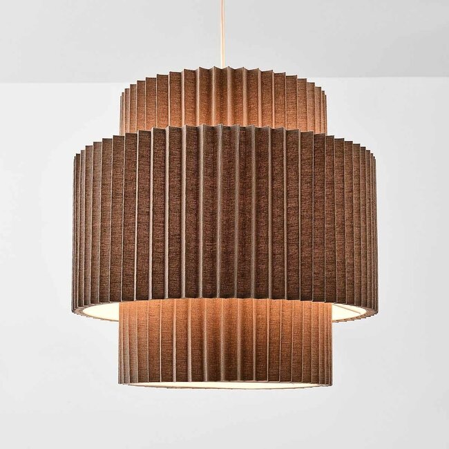 Florian pendant light in brown with pleated linen shade