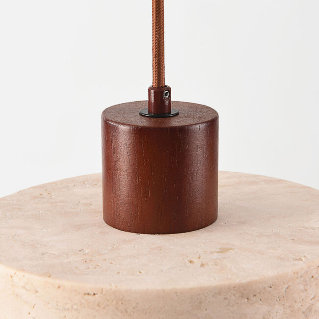 Japandi pendant light Flory with travertine (natural stone) and wood