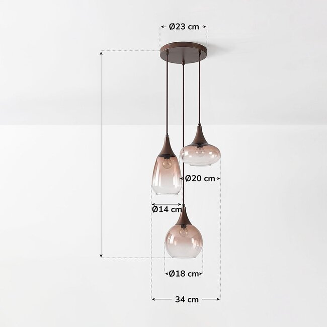 3-light pendant light Loua with ombre glass - brown