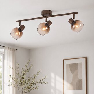Adjustable ceiling light Lorie 3-light with ombre glass - brown