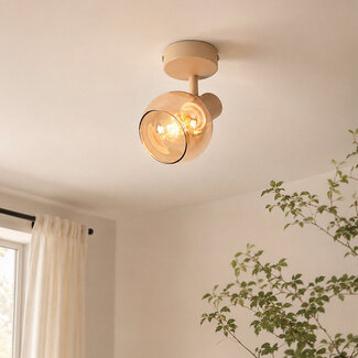 Adjustable ceiling spotlight Pilou with amber glass - beige