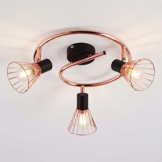 Industrial 3-light ceiling spotlight Oregon, copper with matte-black