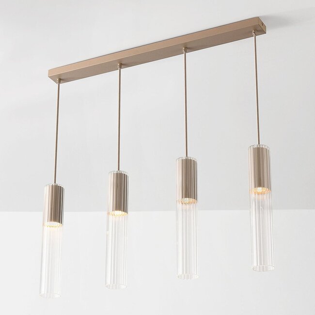 Pendant light Frida beige with ribbed glass, 4-light