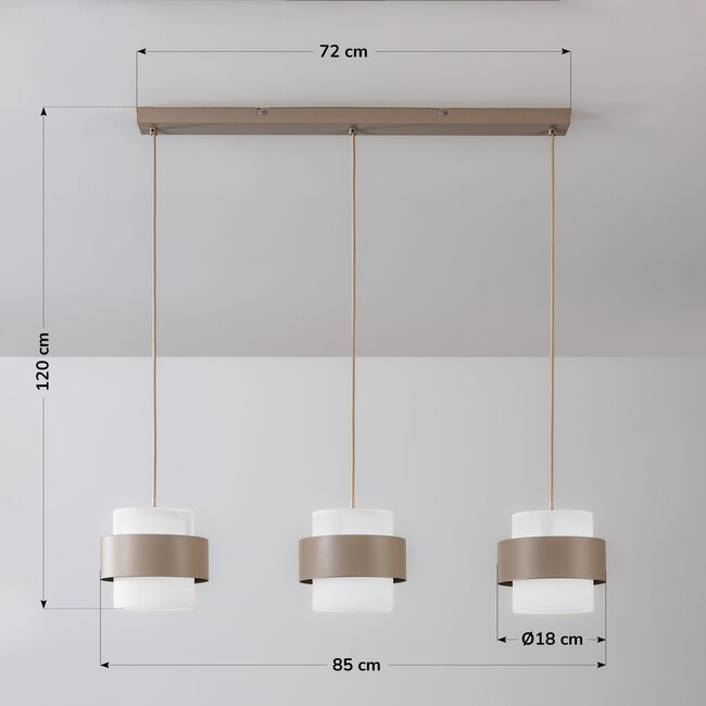 Pendant light Klari beige with opal white glass, 3-light