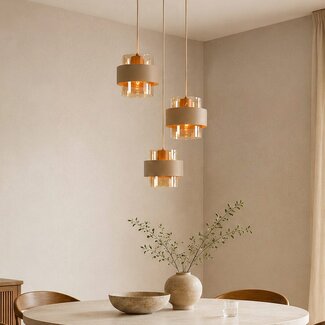 Pendant light Kodi beige with amber glass, 3-light