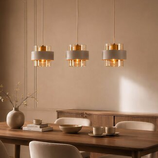 Pendant light Klari beige with amber glass, 3-light