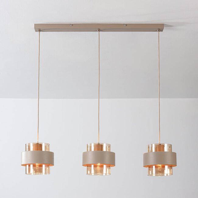 Pendant light Klari beige with amber glass, 3-light