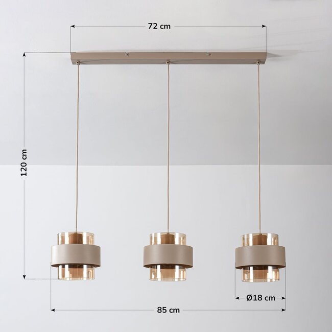 Pendant light Klari beige with amber glass, 3-light