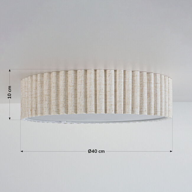 Ceiling light Annalies with ribbed linen shade - off-white