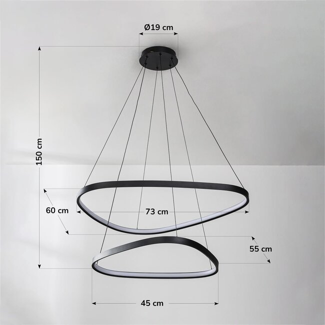 3-step dimmable pendant light Nivara - double LED rings in black
