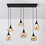 6-light pendant light Loic - black with amber glass