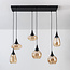 6-light pendant light Loic - black with amber glass