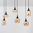 6-light pendant light Loic - black with amber glass