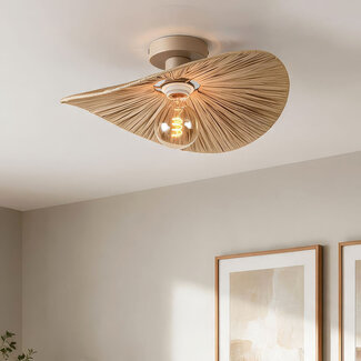 Ceiling light Satu with hand-woven raffia paper - beige