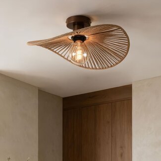 Ceiling light Roberta with hand-woven paper shade - brown