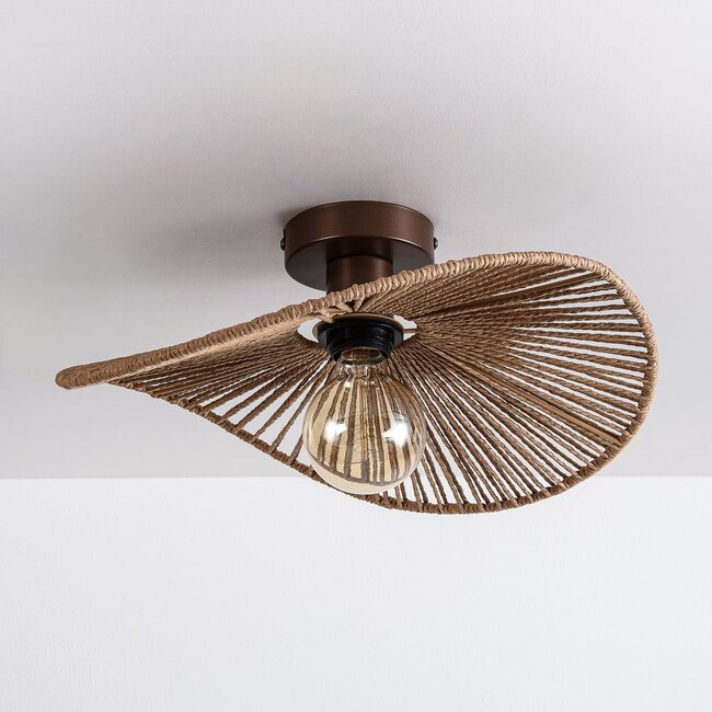 Ceiling light Roberta with hand-woven paper shade - brown