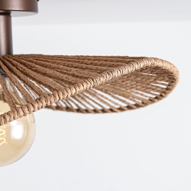 Ceiling light Roberta with hand-woven paper shade - brown
